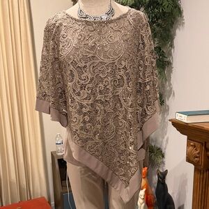 R&M Richards Beige Lace sequined top - S-L